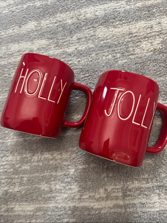 Rae Dunn Other - Rae Dunn Red HOLLY & JOLLY Ceramic Mug Set (2)